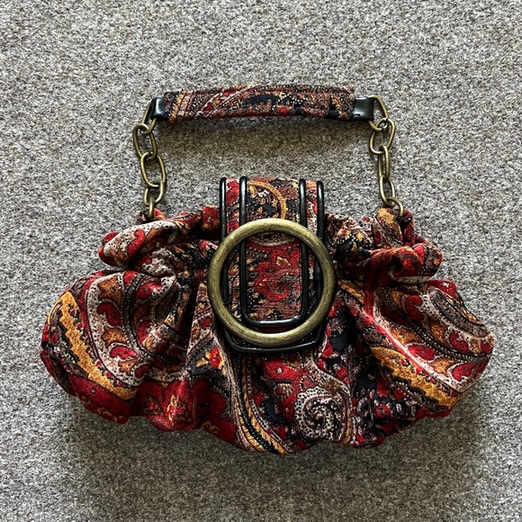 Vintage 90s Aldo Multicolored Velour Hand Bag Purse Short Brass Chain Handle - Picture 1 of 12